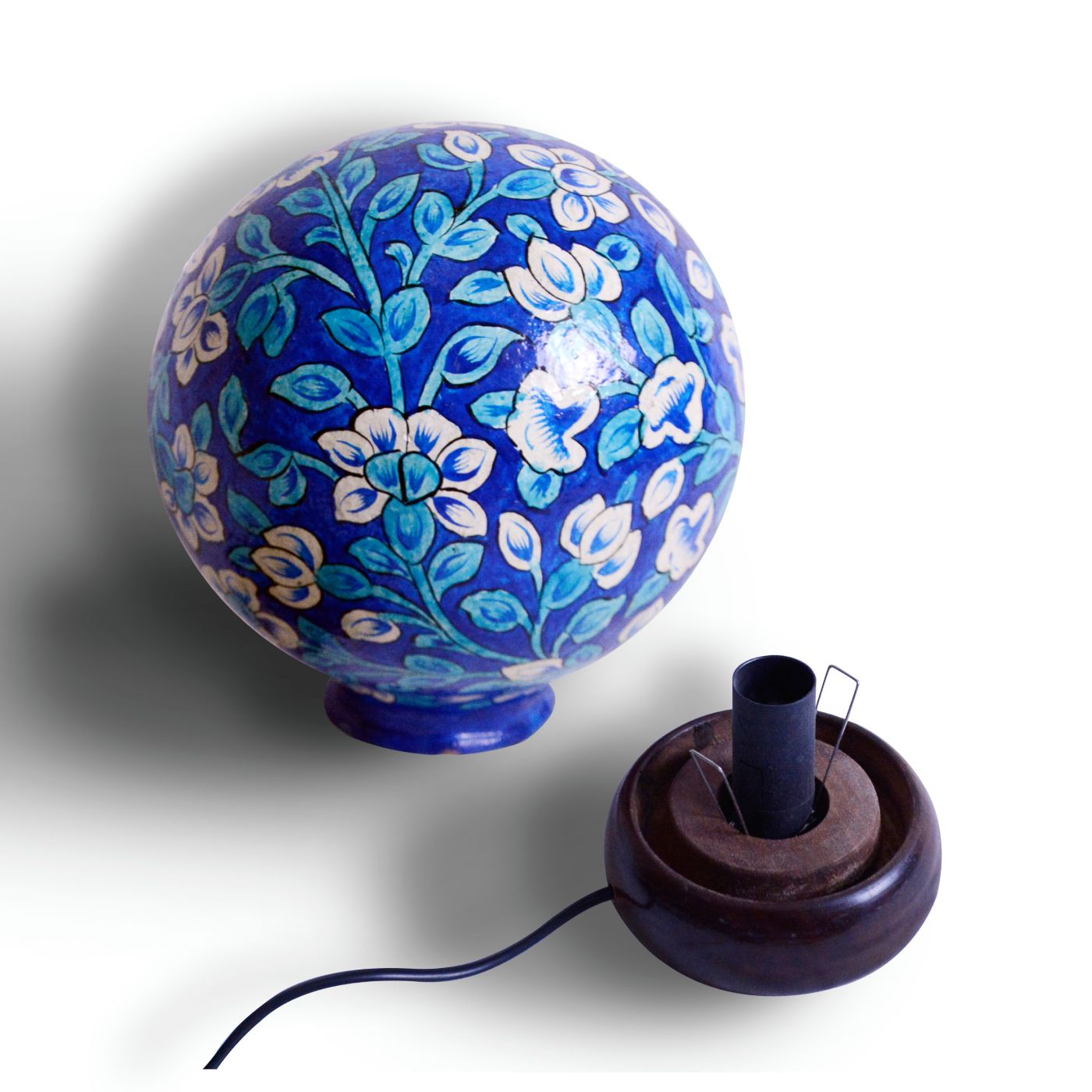 Blooming Blues Hand-Painted Camel Skin Lamp