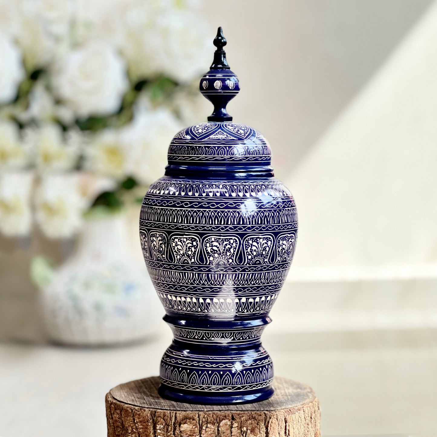 Handcrafted Wooden Candy Jar Blue