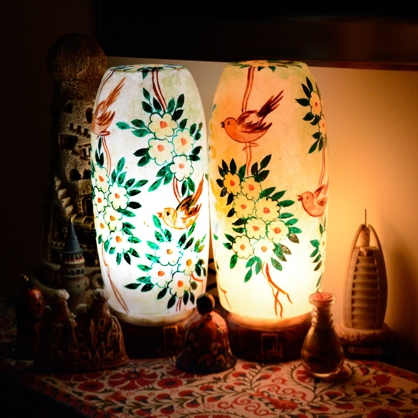 Cherry Blossom Hand-Painted Camel Skin Lamp