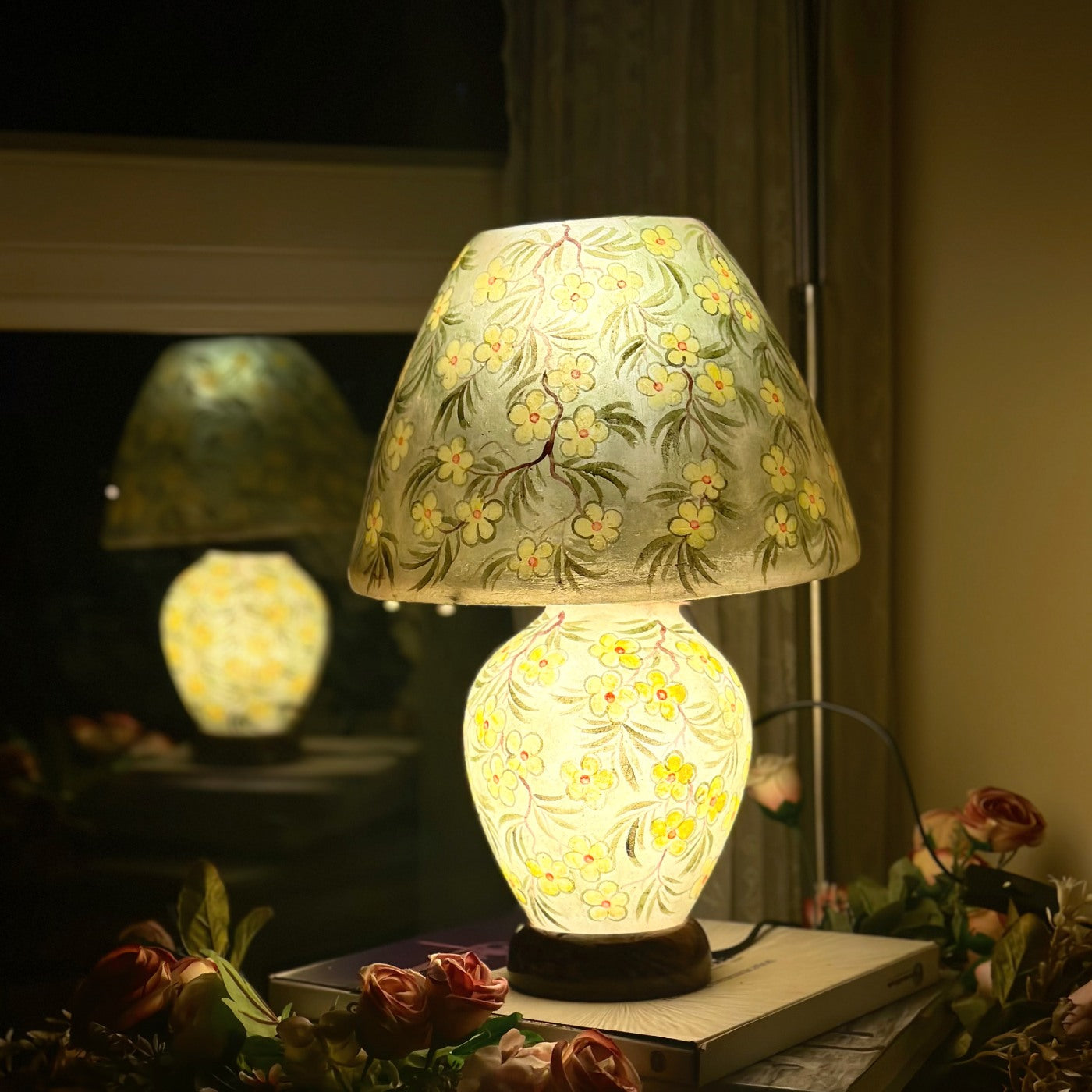 Elegant Floral Hand-Painted Camel Skin Lamp