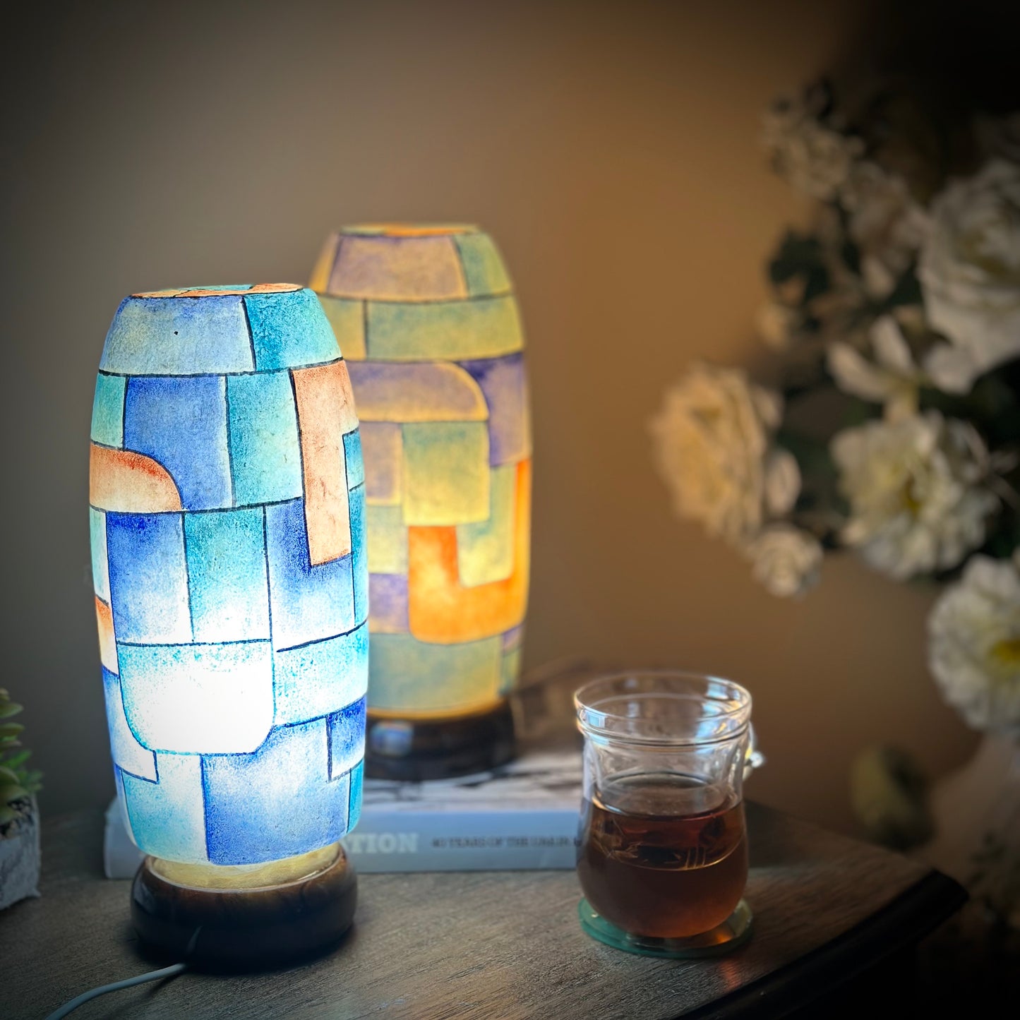 Magnetic Waves – Hand painted camel skin lamp
