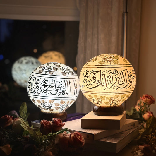 Spiritual Globe – Hand painted camel skin lamp