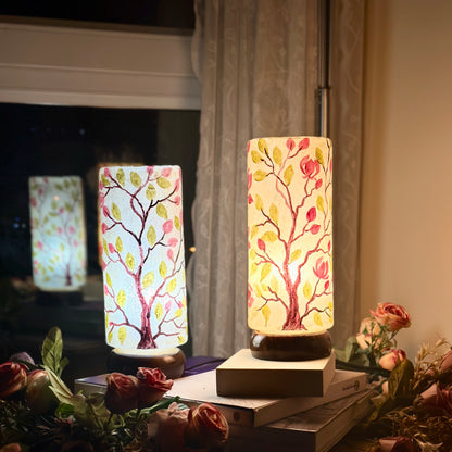 Autumn Breeze Cylinder – Hand painted camel skin lamp