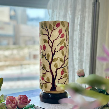 Autumn Breeze Cylinder – Hand painted camel skin lamp