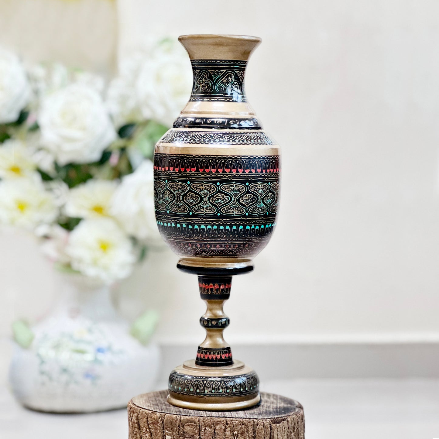 Handcrafted Wooden Flower Vase Long