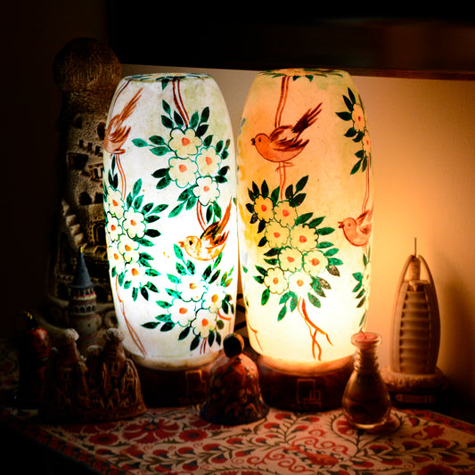 Cherry Blossom – Hand painted camel skin lamp