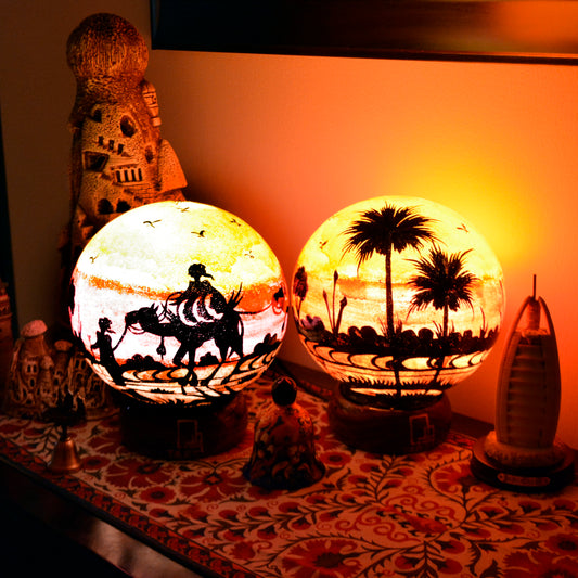Cholistan – Hand painted camel skin lamp