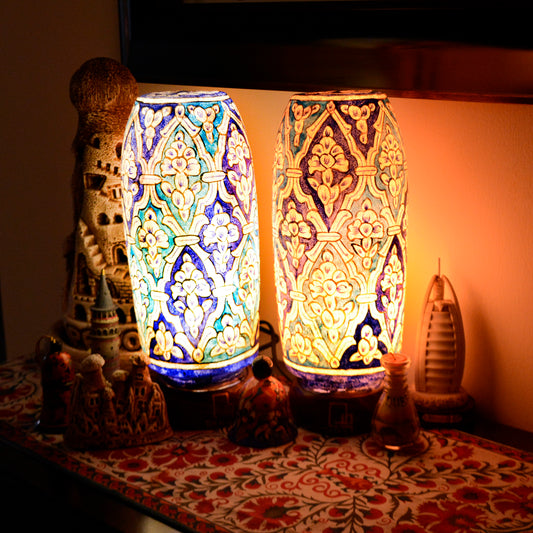 Hues of Blue – Hand painted camel skin lamp